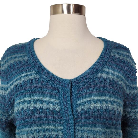 Chadwick's Womens Striped Textured Knit Half Sleeve Teal Green Sweater Size XL - Picture 2 of 8